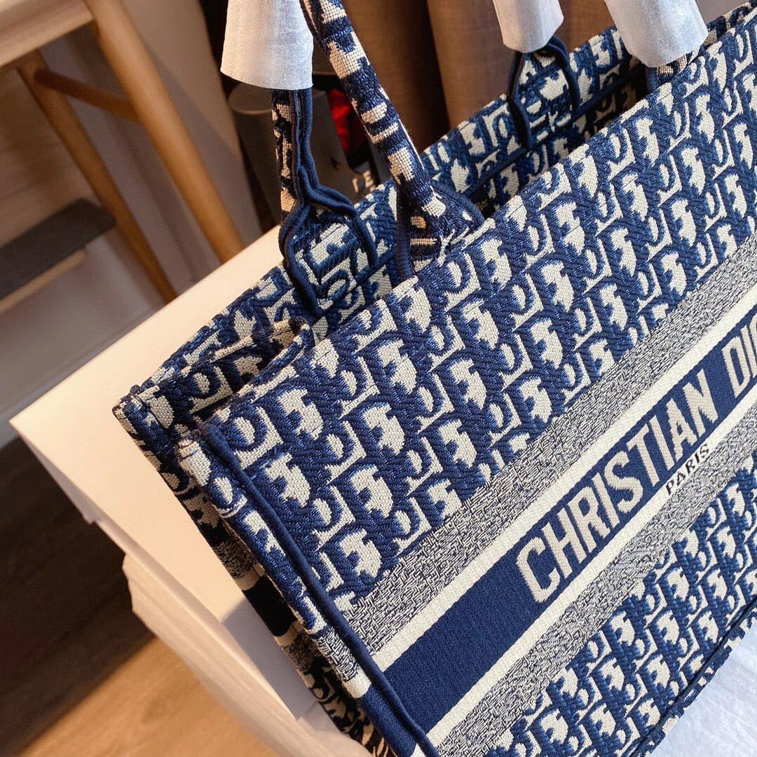 WhatsApp Image 2022-09-28 at 4.02.17 PM (1) Dior Blue Embroidery Book Tote (With Box)