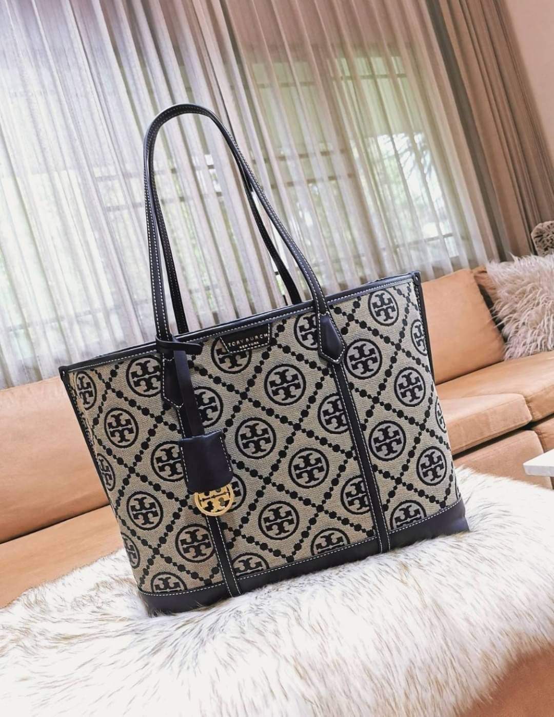 wk Tory Burch T Monogram Blue Jacquard Tote