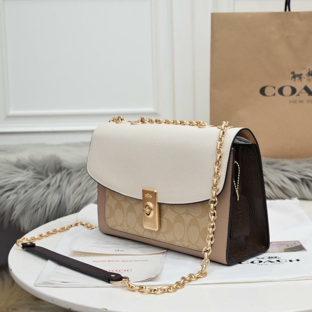 WhatsApp Image 2023-04-12 at 16.19.19 Coach Lane White Apricot Shoulder Bag (With Box)