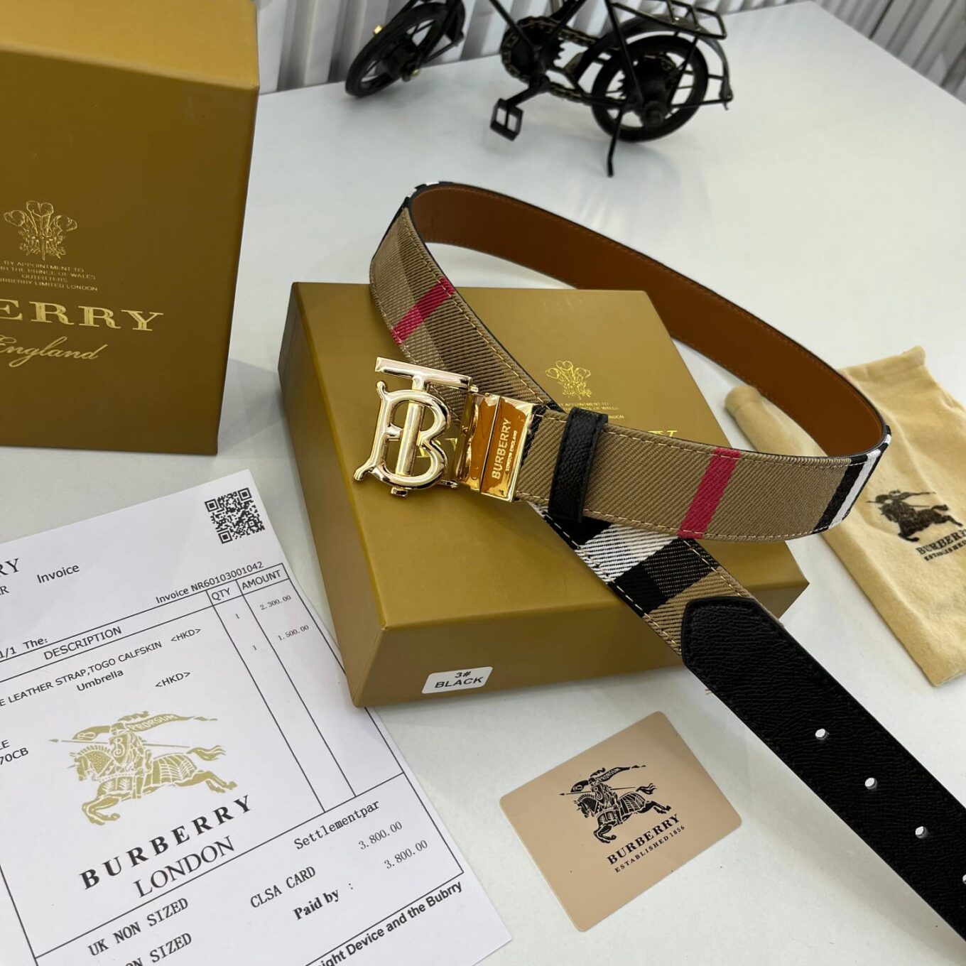 Burberry TB Khaki Brown Reversible Premium Unisex Belt