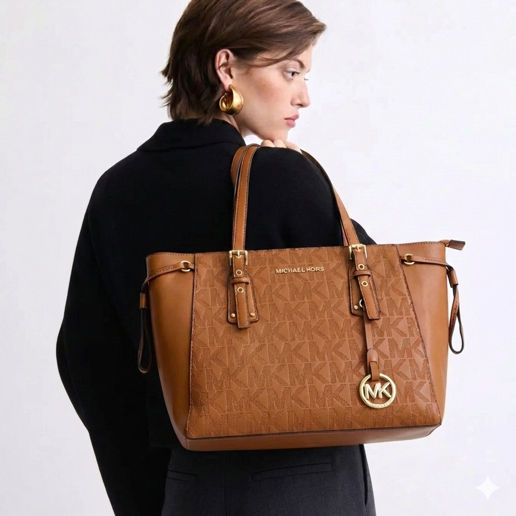 IMG_0087 Michael Kors Brown Embossed Monogram Tote Bag