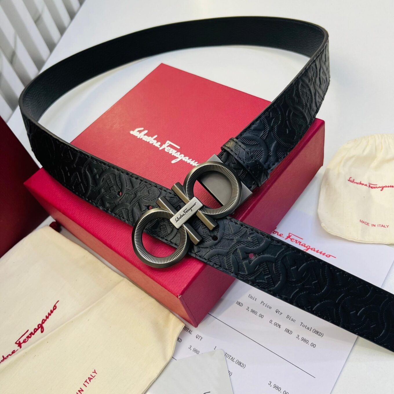 WhatsApp Image 2024-10-26 at 5.58.30 PM Salvatore Ferragamo Black Embossed Men’s Belt