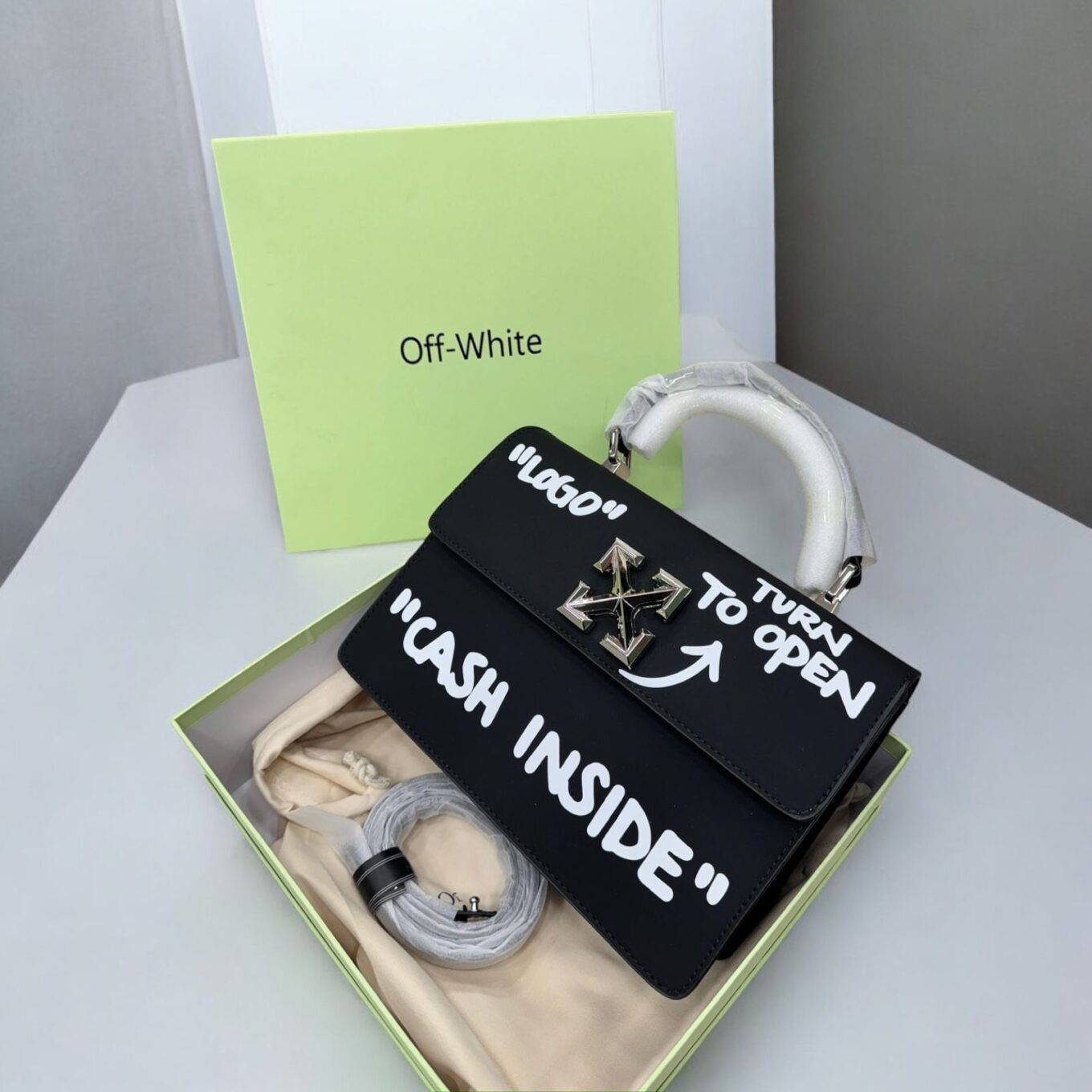 WhatsApp Image 2024-12-16 at 1.32.43 PM Off White Jitney Top Handle Black Bag (With Box)