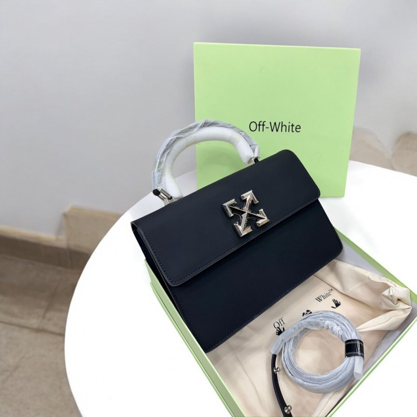 WhatsApp Image 2024-12-16 at 1.35.49 PM Off White Jitney Top Handle Black Bag (With Box)