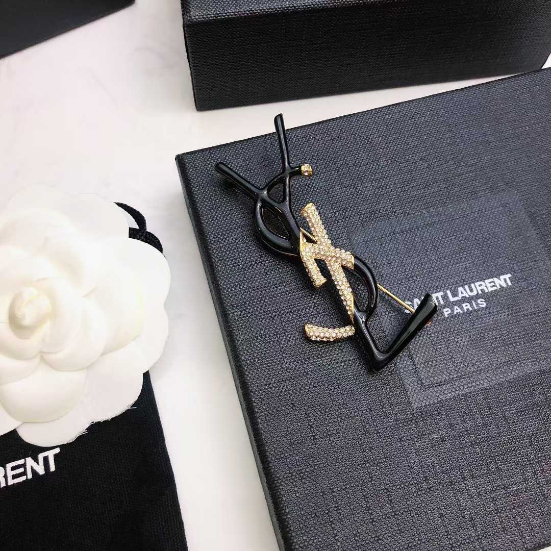 WhatsApp Image 2025-03-07 at 5.50.26 PM YSL Black Golden Logo Brooch