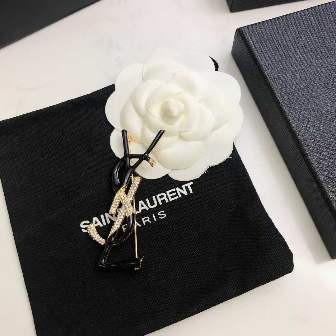 WhatsApp Image 2025-03-07 at 5.50.27 PM YSL Black Golden Logo Brooch