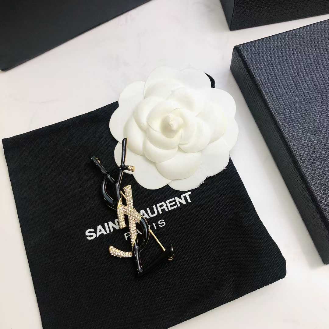 WhatsApp Image 2025-03-07 at 5.50.28 PM (1) YSL Black Golden Logo Brooch