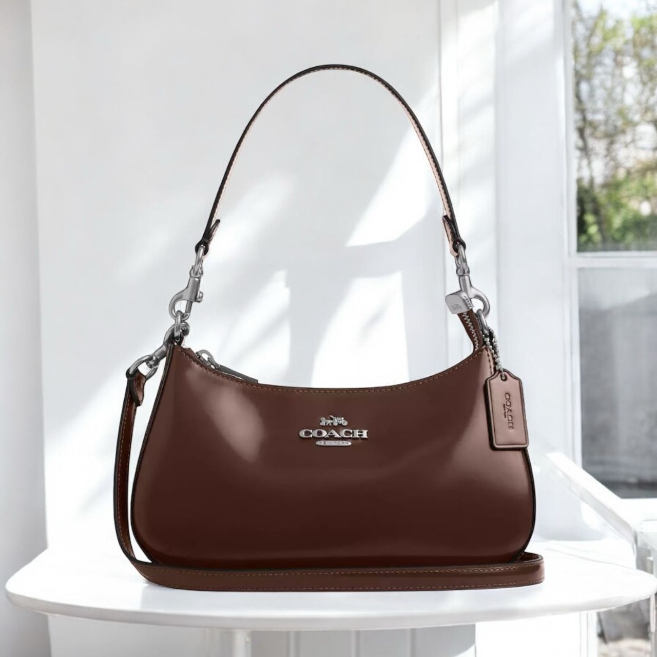 WhatsApp Image 2025-03-21 at 7.35.12 PM Coach Teri Leatherate Brown Sling Bag (With Box)