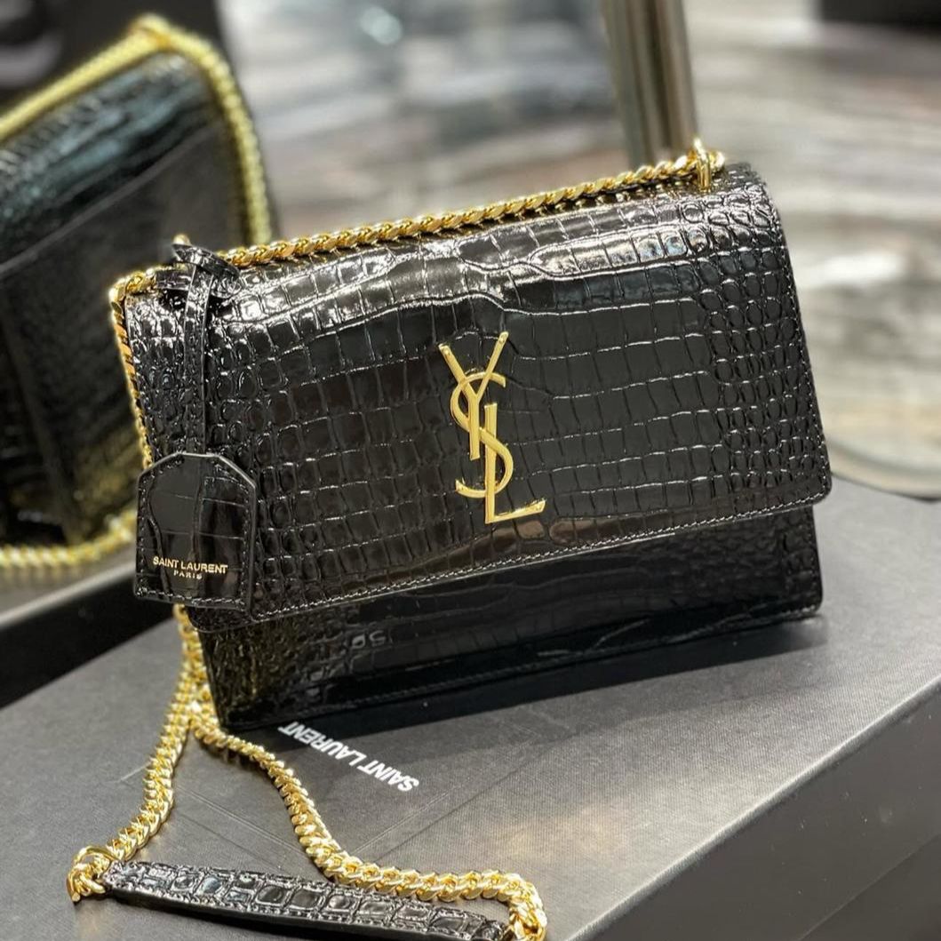 WhatsApp Image 2025-04-11 at 5.15.13 PM (1) Ysl Sunset Black Croco Sling Bag (With Box)