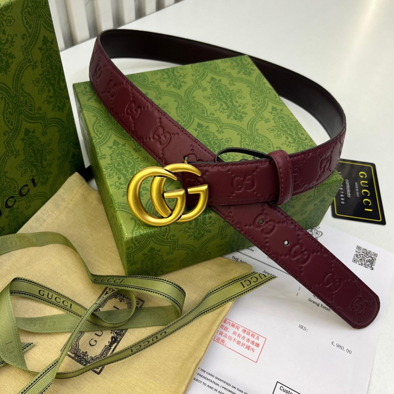 WhatsApp Image 2025-06-26 at 4.14.20 PM Gucci GG Embossed Wine red Unisex Belt