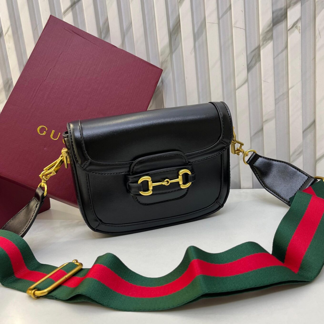 WhatsApp Image 2025-08-07 at 11.54.14 AM (1) Gucci Mini 1955 Black Horsebit Sling Bag (With Box)