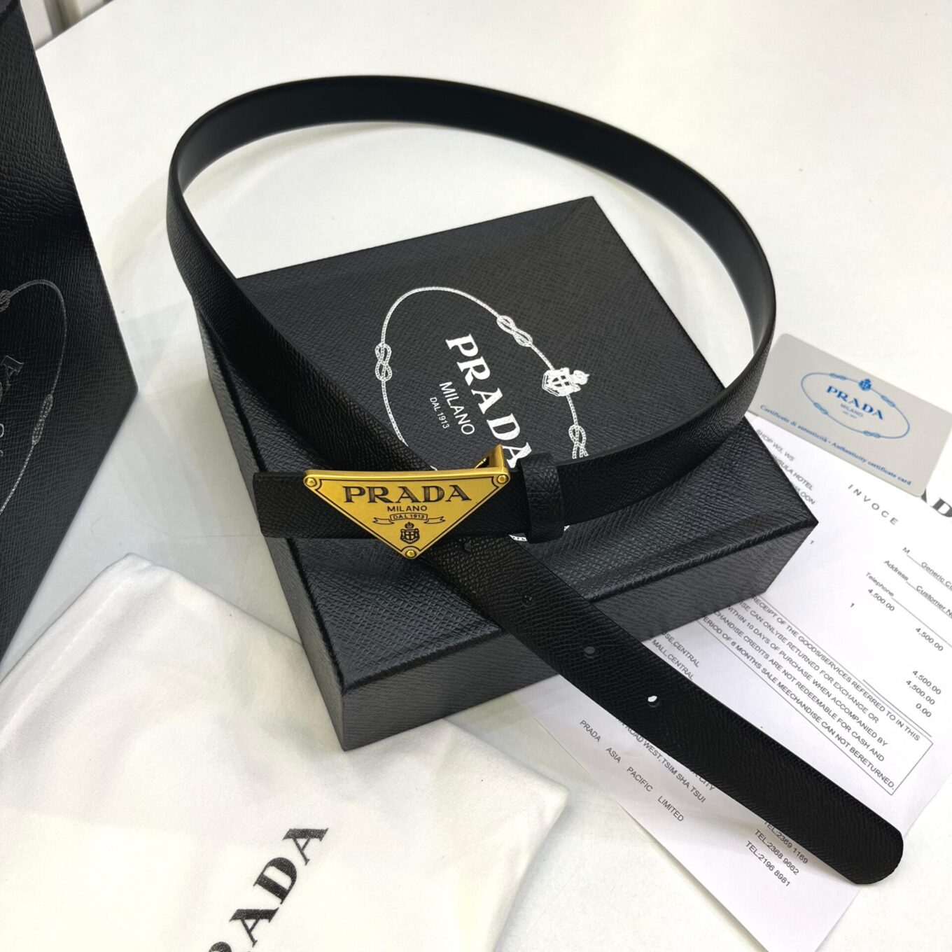 WhatsApp Image 2025-08-22 at 6.51.52 PM Prada Milano Black Gold Triangle Buckle Belt