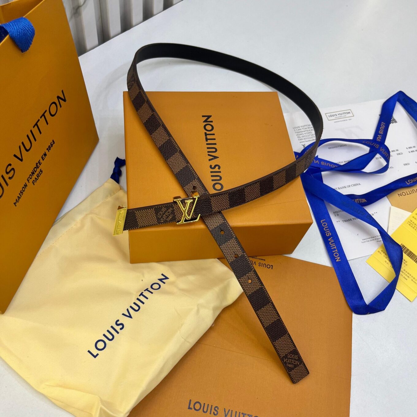 WhatsApp Image 2025-08-26 at 12.20.17 AM Louis Vuitton Initiales Damier Ebene Coffee check Women's Belt