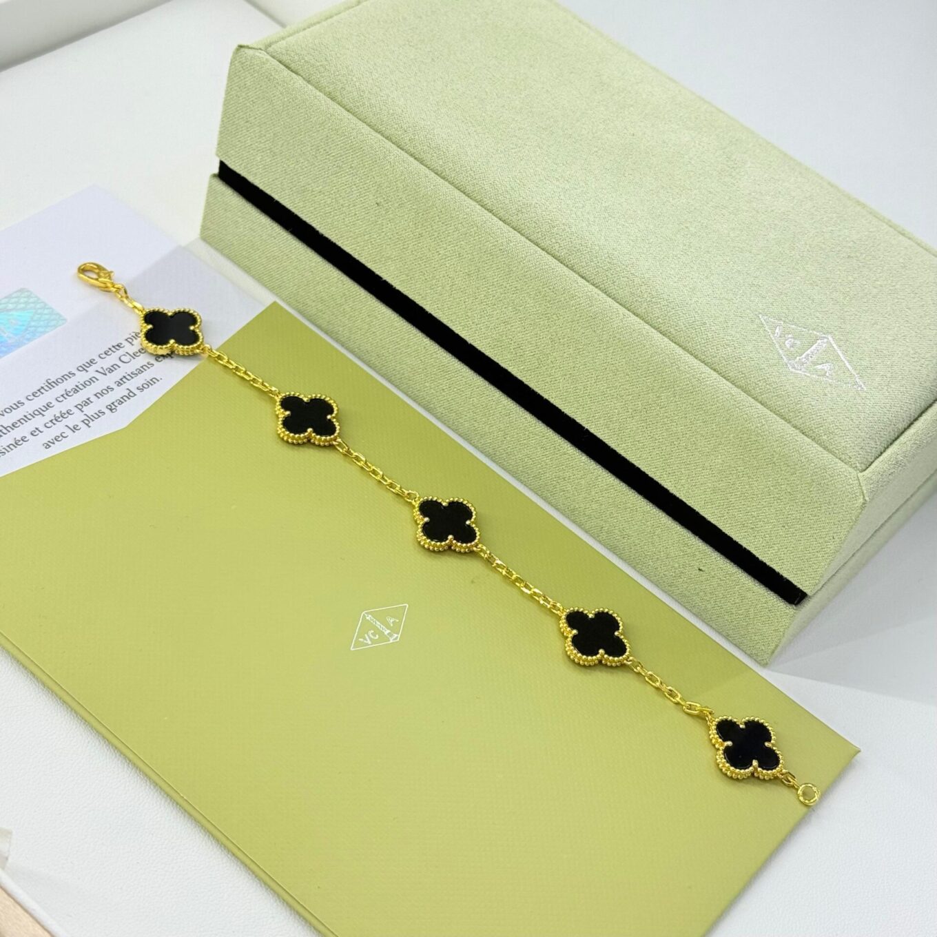 WhatsApp Image 2025-09-05 at 5.38.10 PM Van Cleef Alhambra Black Clover Gold Color Bracelet