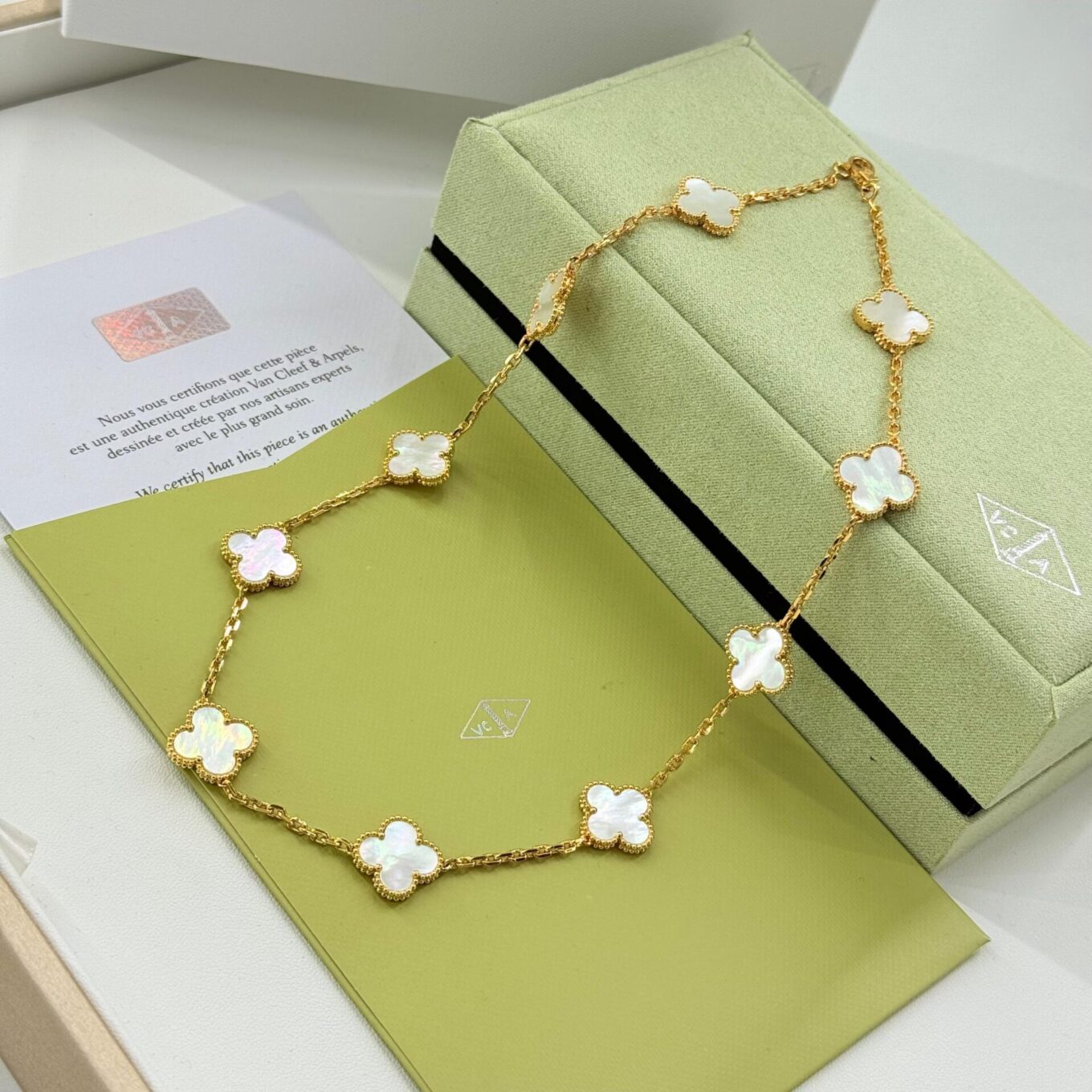 WhatsApp Image 2025-09-05 at 7.24.16 PM Van Cleef Alhambra White Marble Clover Rose Gold Color Necklace