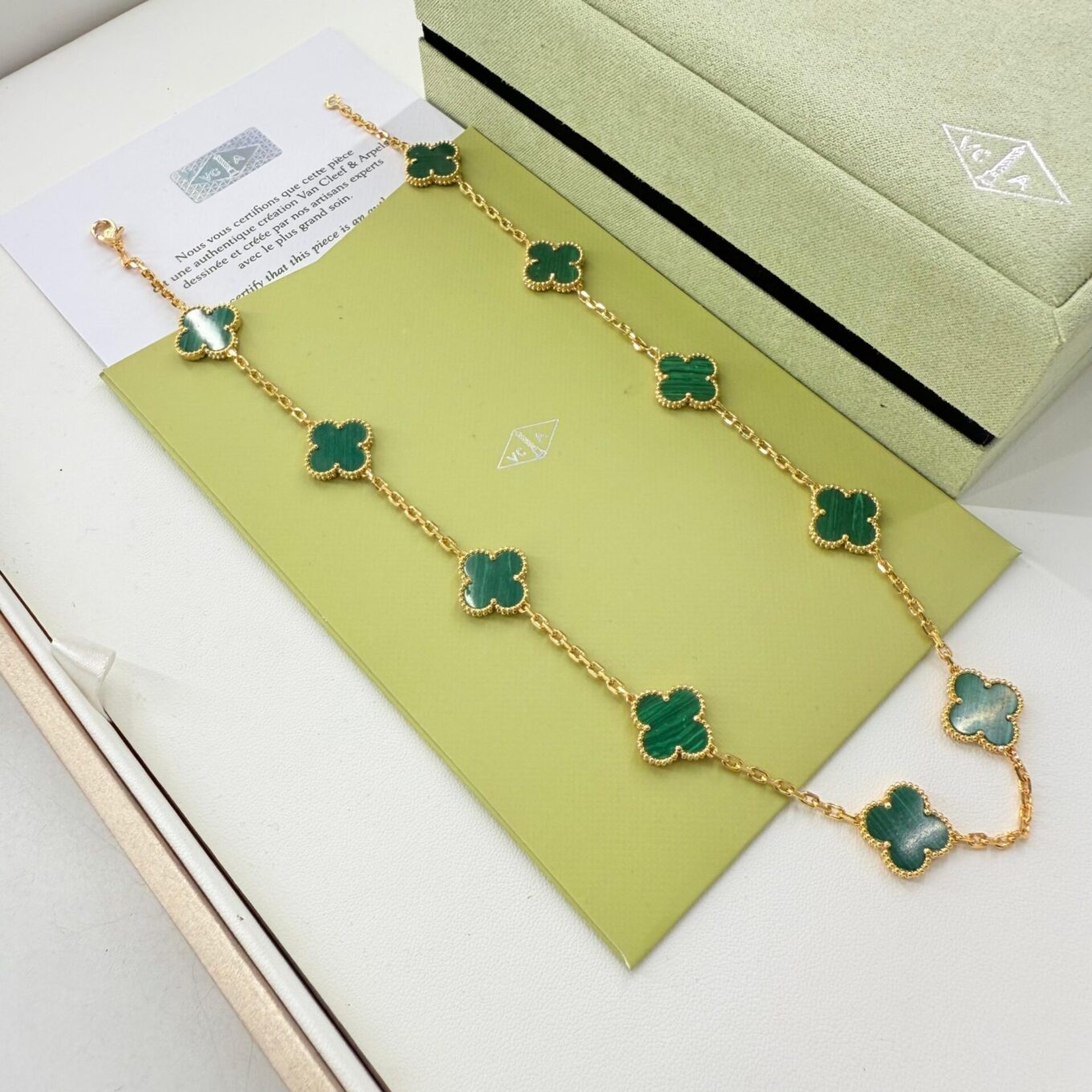 WhatsApp Image 2025-09-05 at 7.25.14 PM Van Cleef Alhambra Green Marble Clover Rose Gold Color Necklace