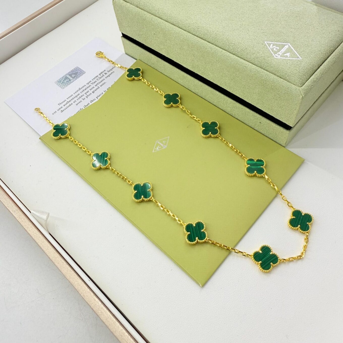 WhatsApp Image 2025-09-05 at 7.26.56 PM Van Cleef Alhambra Green Marble Clover Gold Color Necklace
