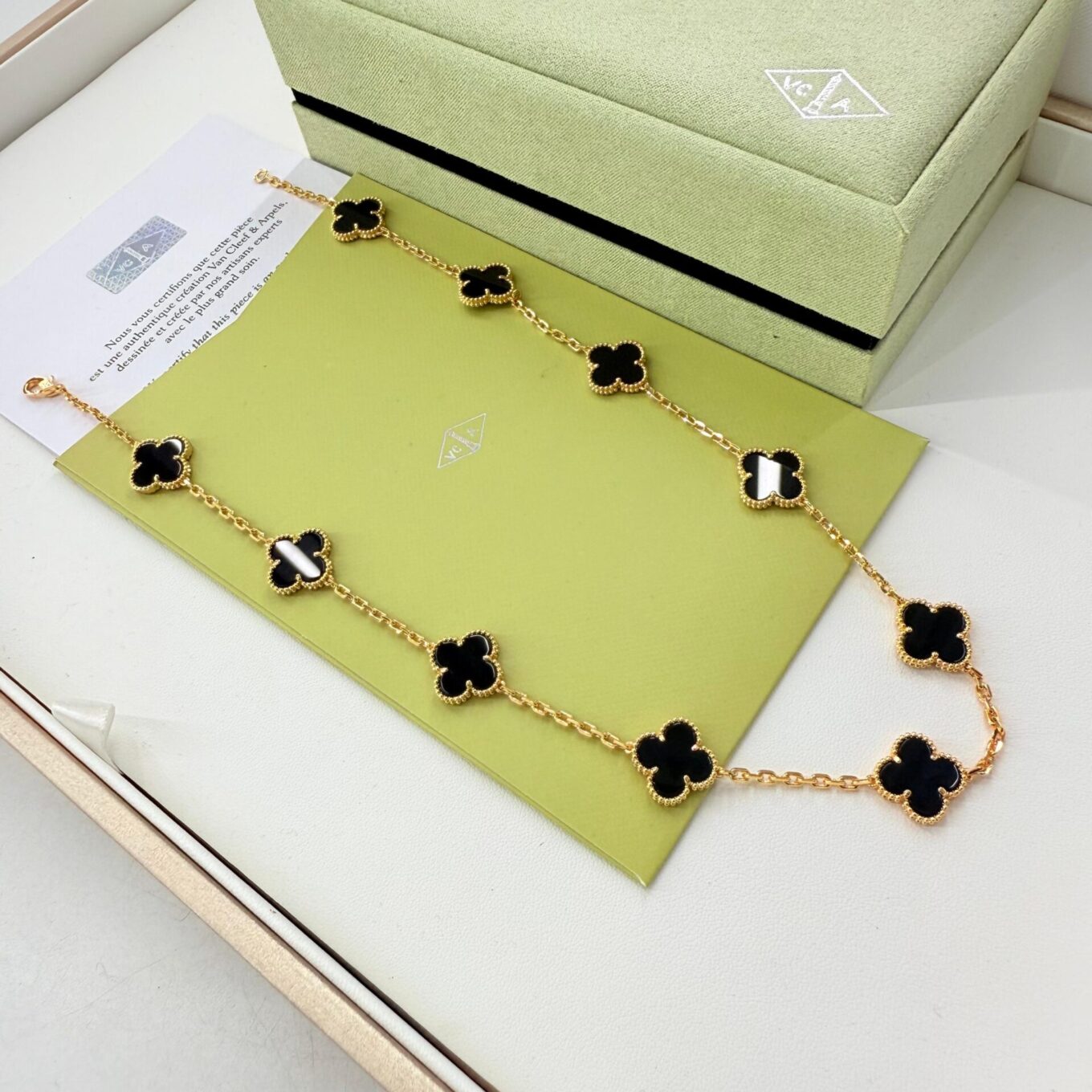 WhatsApp Image 2025-09-05 at 7.27.53 PM Van Cleef Alhambra Black Marble Clover Rose Gold Color Necklace
