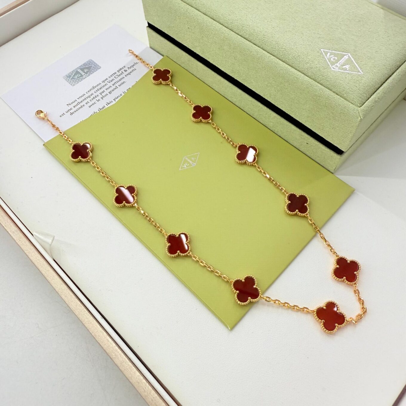 WhatsApp Image 2025-09-05 at 7.29.46 PM Van Cleef Alhambra Red Marble Clover Rose Gold Color Necklace
