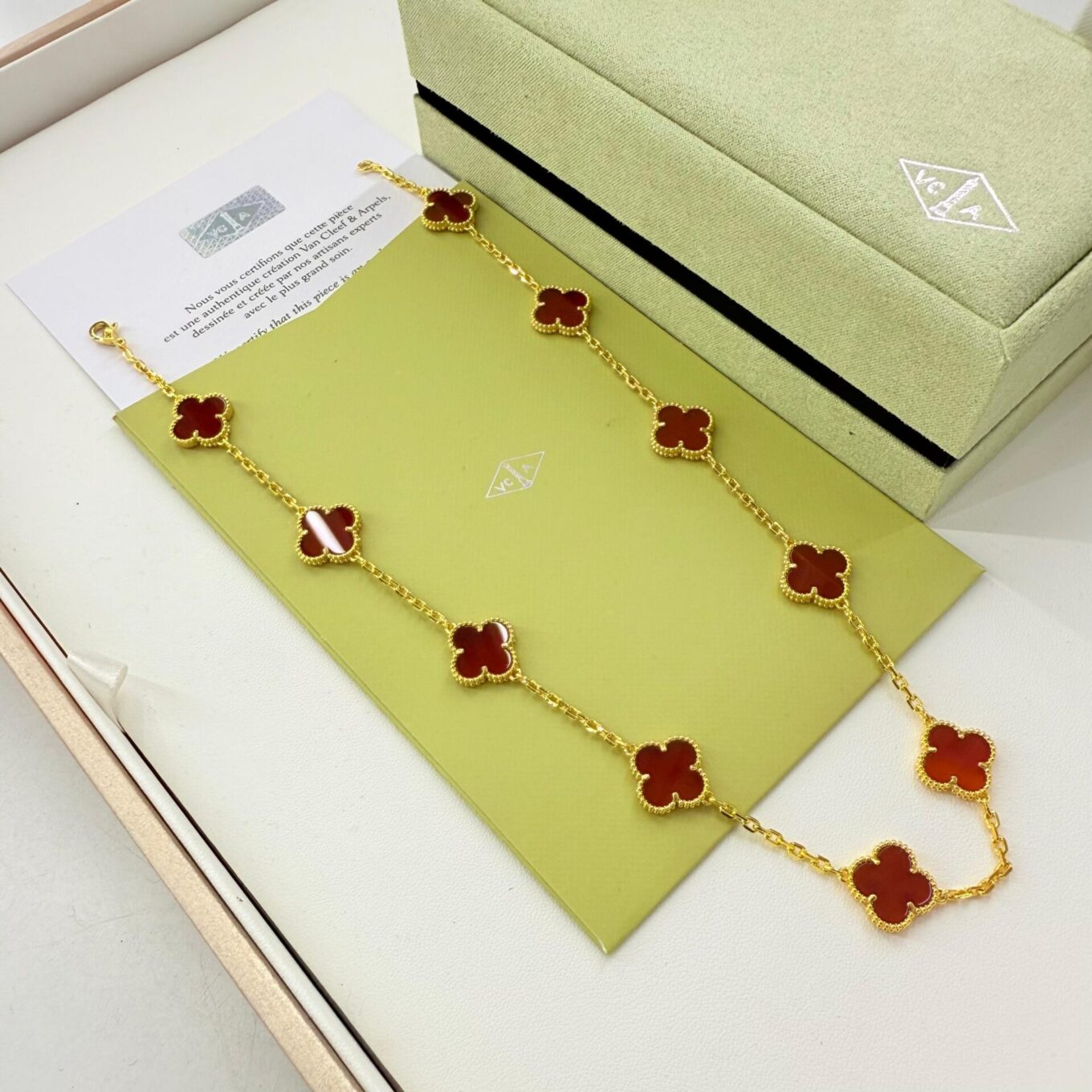 WhatsApp Image 2025-09-05 at 7.30.44 PM Van Cleef Alhambra Red Marble Clover Gold Color Necklace