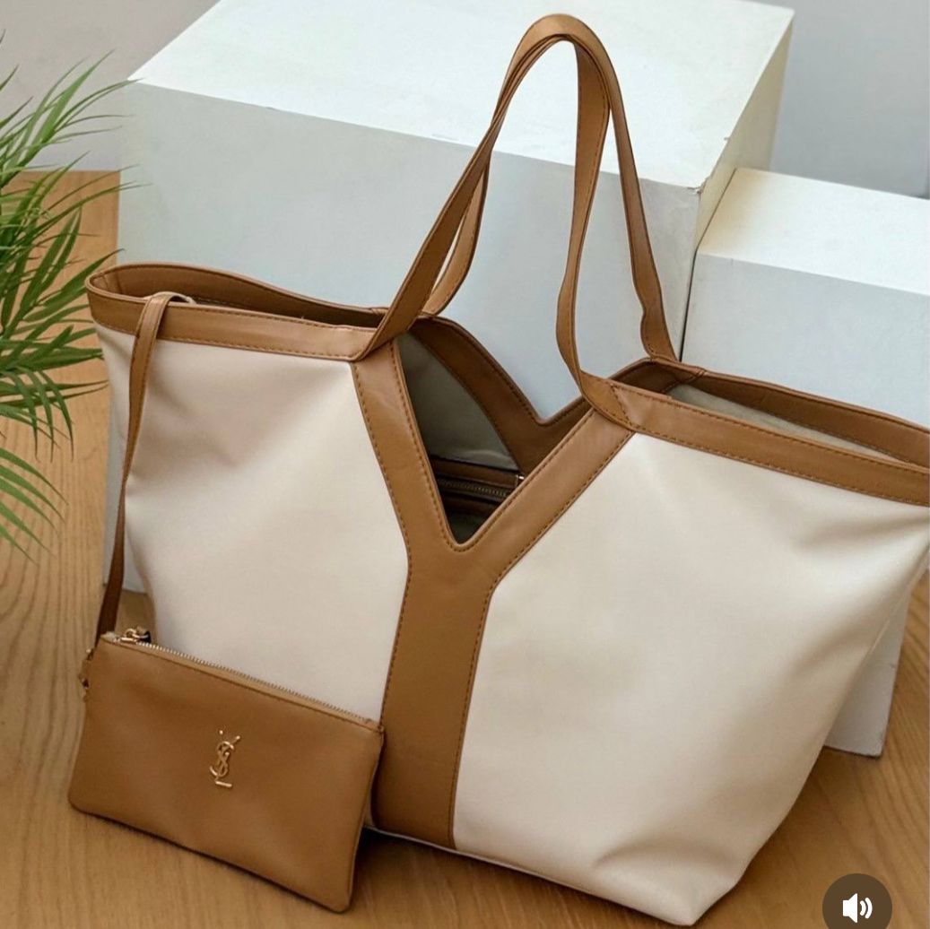 WhatsApp Image 2025-09-16 at 6.13.58 PM Ysl Y White Brown Large Tote