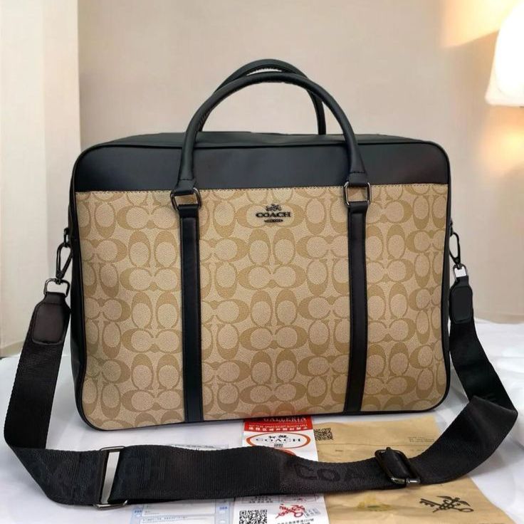 WhatsApp Image 2025-09-20 at 8.27.13 PM Coach Signature Apricot Black Laptop Bag
