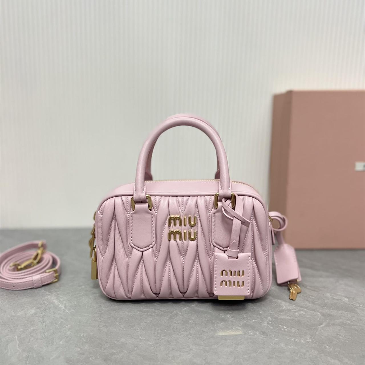 WhatsApp Image 2025-09-20 at 9.24.47 PM (1) Miu Miu Arcadie Matlasse Nappa Pink Bowling Bag (With Box)