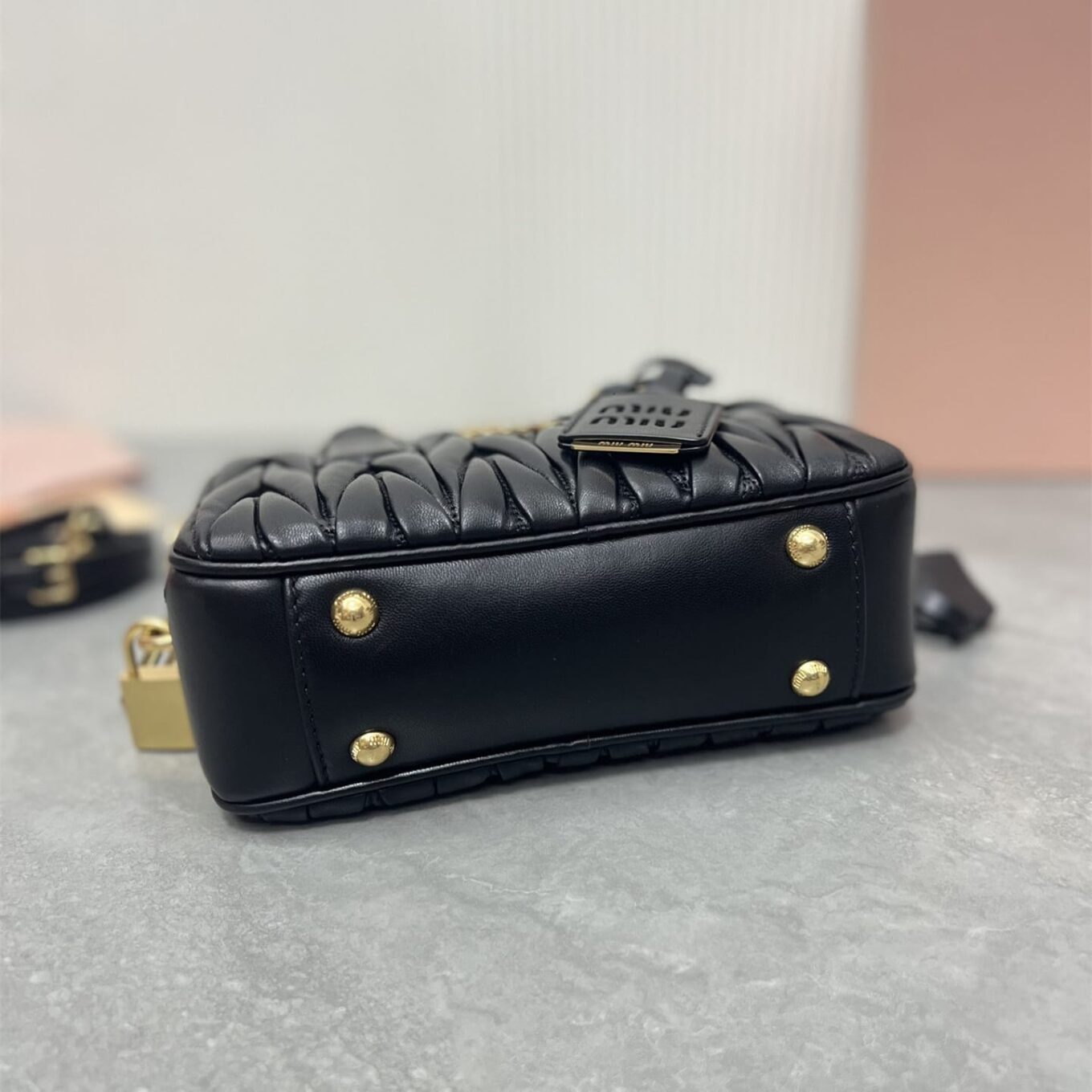 WhatsApp Image 2025-09-20 at 9.30.45 PM (1) Miu Miu Arcadie Matlasse Nappa Black Bowling Bag (With Box)