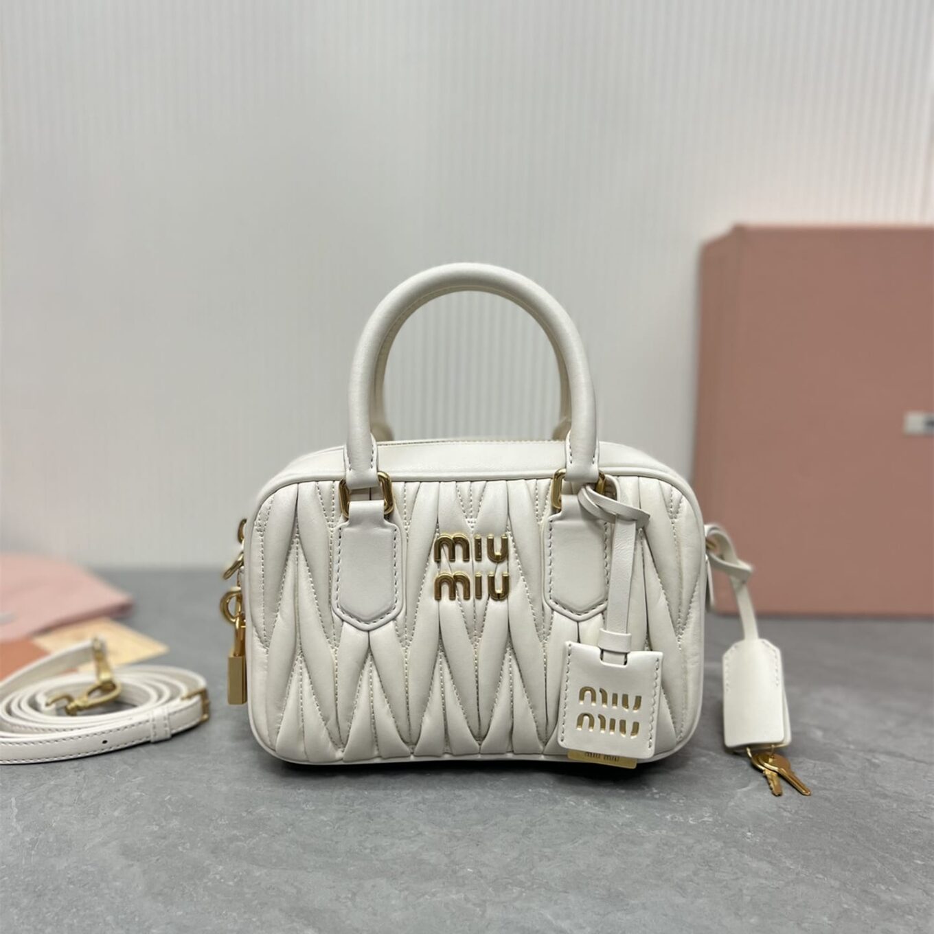 WhatsApp Image 2025-09-20 at 9.32.19 PM Miu Miu Arcadie Matlasse Nappa White Bowling Bag (With Box)