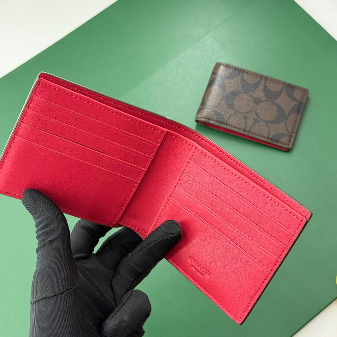 WhatsApp Image 2025-09-29 at 5.56.59 PM Coach Coffee Canvas Red Patch Men’s Wallet With Card Holder