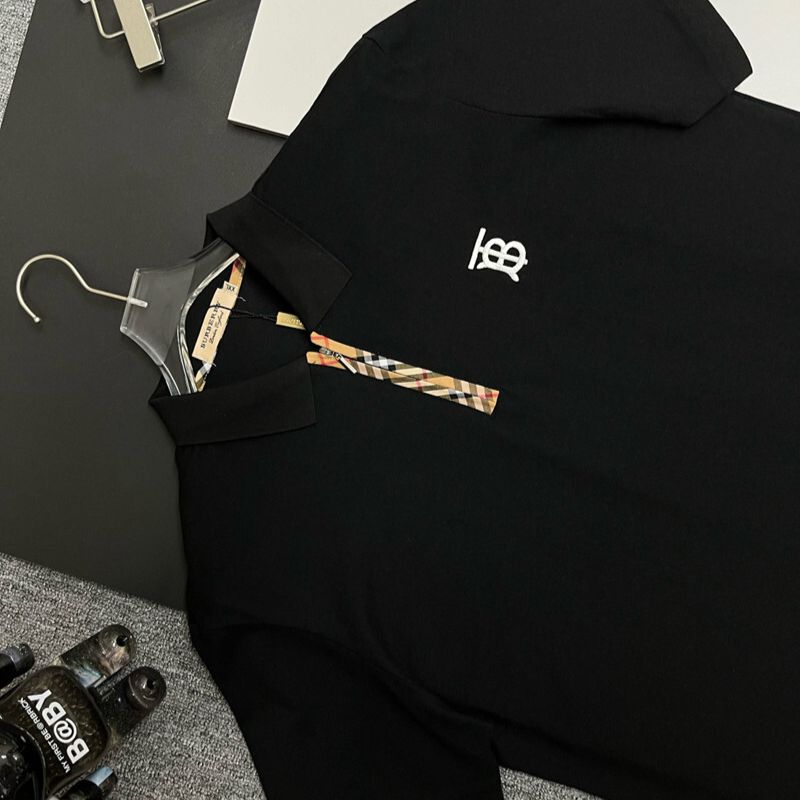 WhatsApp Image 2025-10-01 at 6.07.00 PM Burberry Black Polo Shirt with Monogram Logo & Check Trim