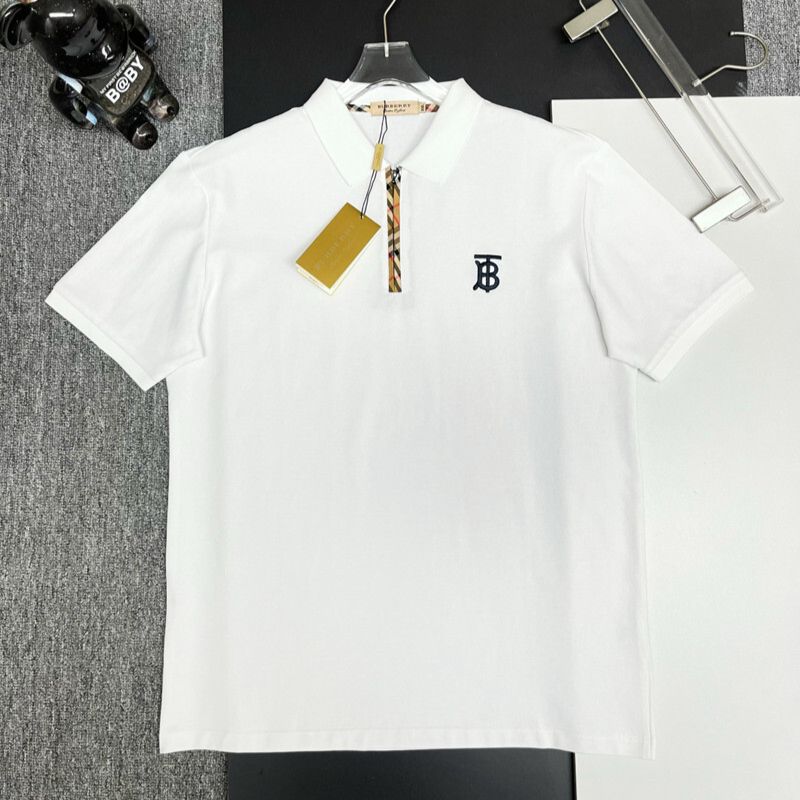 WhatsApp Image 2025-10-01 at 6.23.22 PM Burberry White Polo Shirt with Monogram Logo & Check Trim