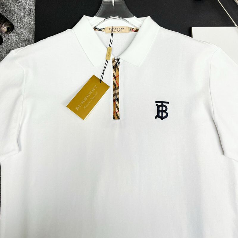 WhatsApp Image 2025-10-01 at 6.23.23 PM Burberry White Polo Shirt with Monogram Logo & Check Trim