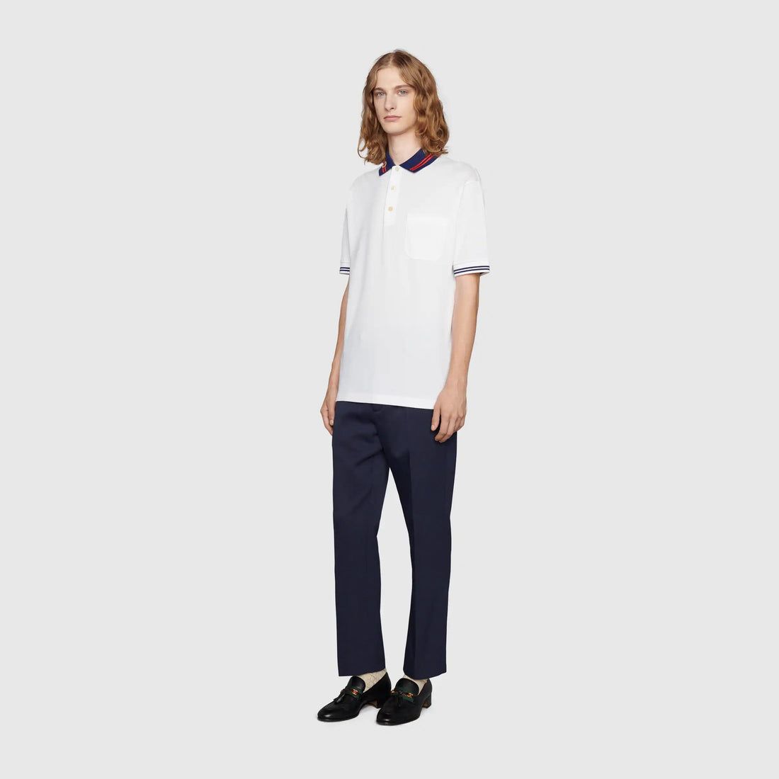 WhatsApp Image 2025-10-08 at 5.33.12 PM (1) Gucci White Polo Tshirt with Blue Collar Trim