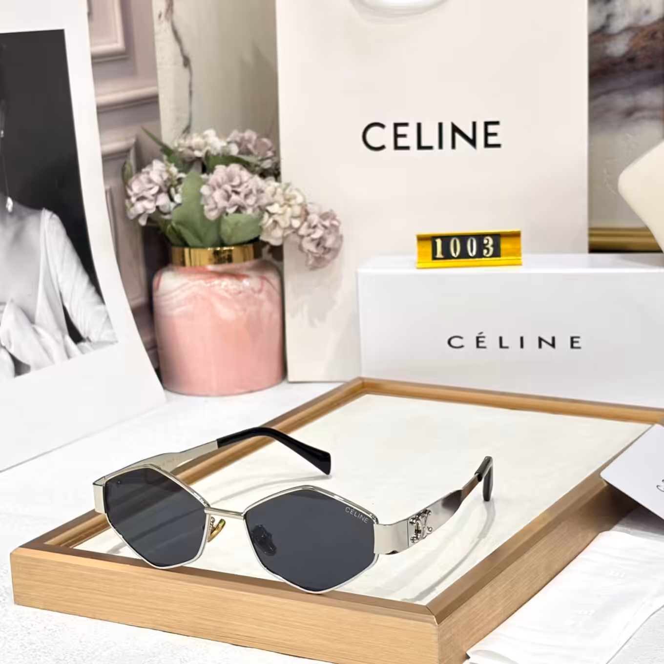 WhatsApp Image 2025-10-25 at 9.11.20 PM Celine Black Tint Silver Frame Hexagon Women’s Sunglass