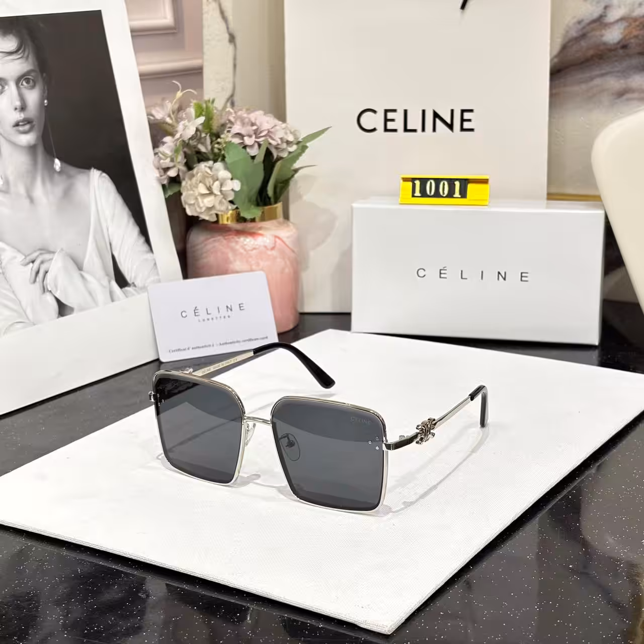 WhatsApp Image 2025-11-03 at 5.08.43 PM Celine Square Oversized Black Tint Silver Frame Women’s Sunglass