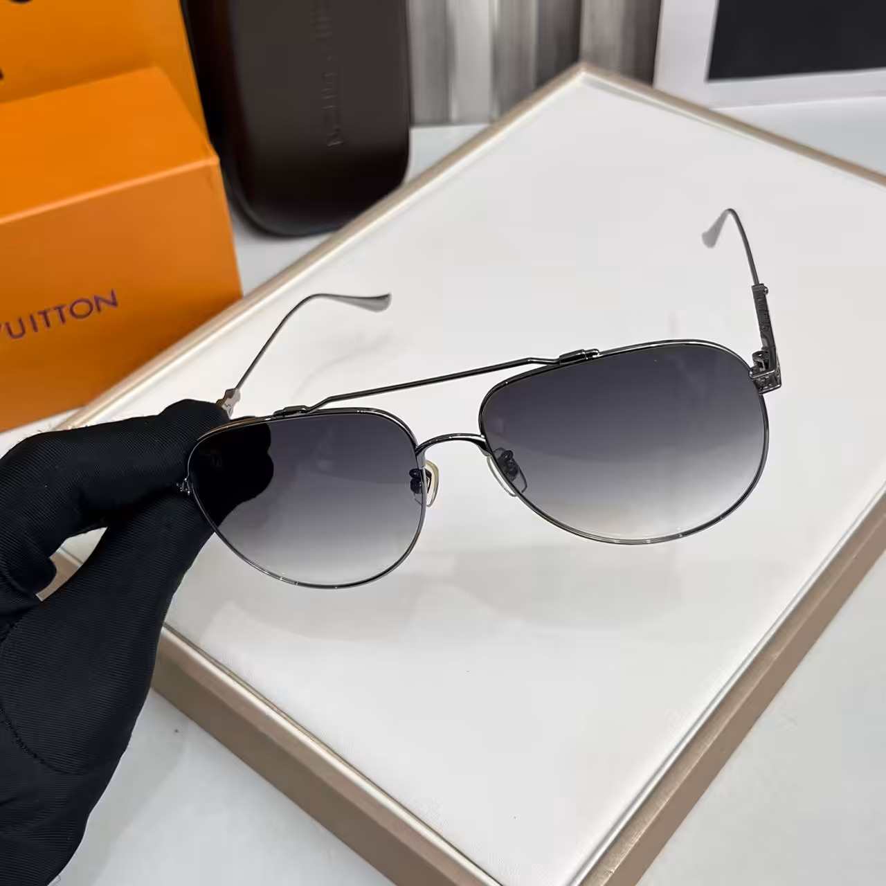 WhatsApp Image 2025-11-20 at 6.10.10 PM Louis Vuitton Silver Aviator Gradient Sunglasses