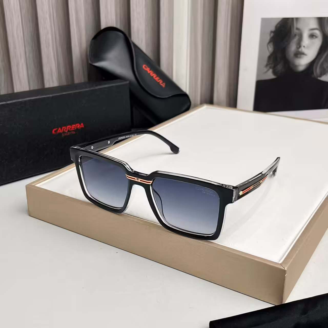 WhatsApp Image 2025-11-20 at 7.00.32 PM Carrera Black Red-Stripe Gradient Square Sunglasses