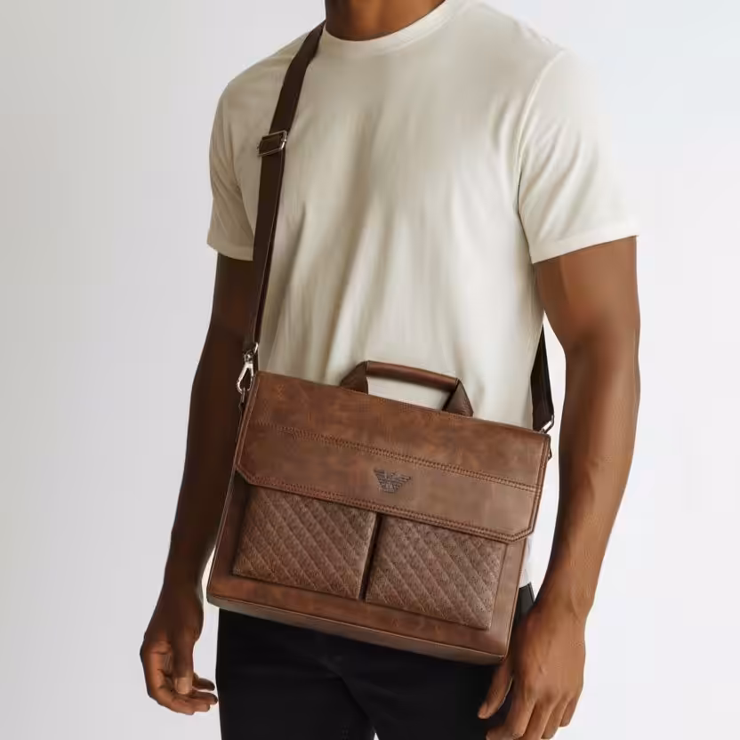 WhatsApp Image 2025-11-29 at 8.20.45 PM Armani Brown front Pocket Embossed Laptop bag