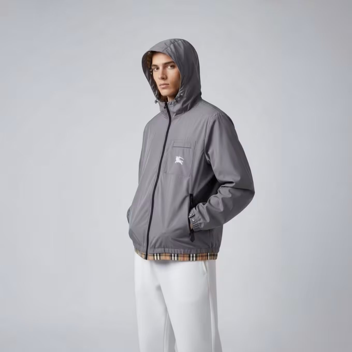 Burberry Vintage Grey Hooded Wind Cheater Jacket