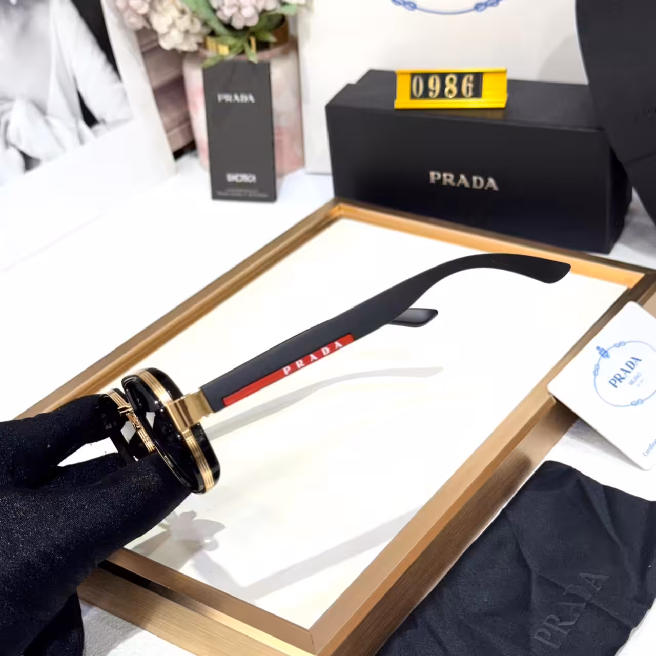 WhatsApp Image 2026-01-08 at 6.40.07 PM Prada Black & Gold Square Unisex Sunglasses