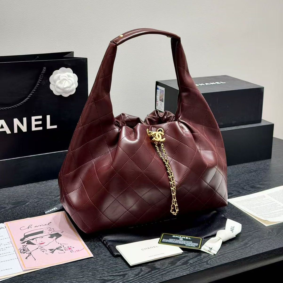 WhatsApp Image 2026-01-10 at 3.49.08 PM Chanel 26C Wine Color Hobo Bag (With Box)